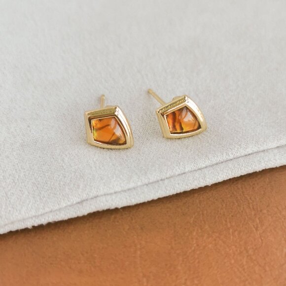 Kendra Scott Monica Gold Marbled Amber Illusion Stud Earrings Trendy Jewelry - Picture 2 of 3